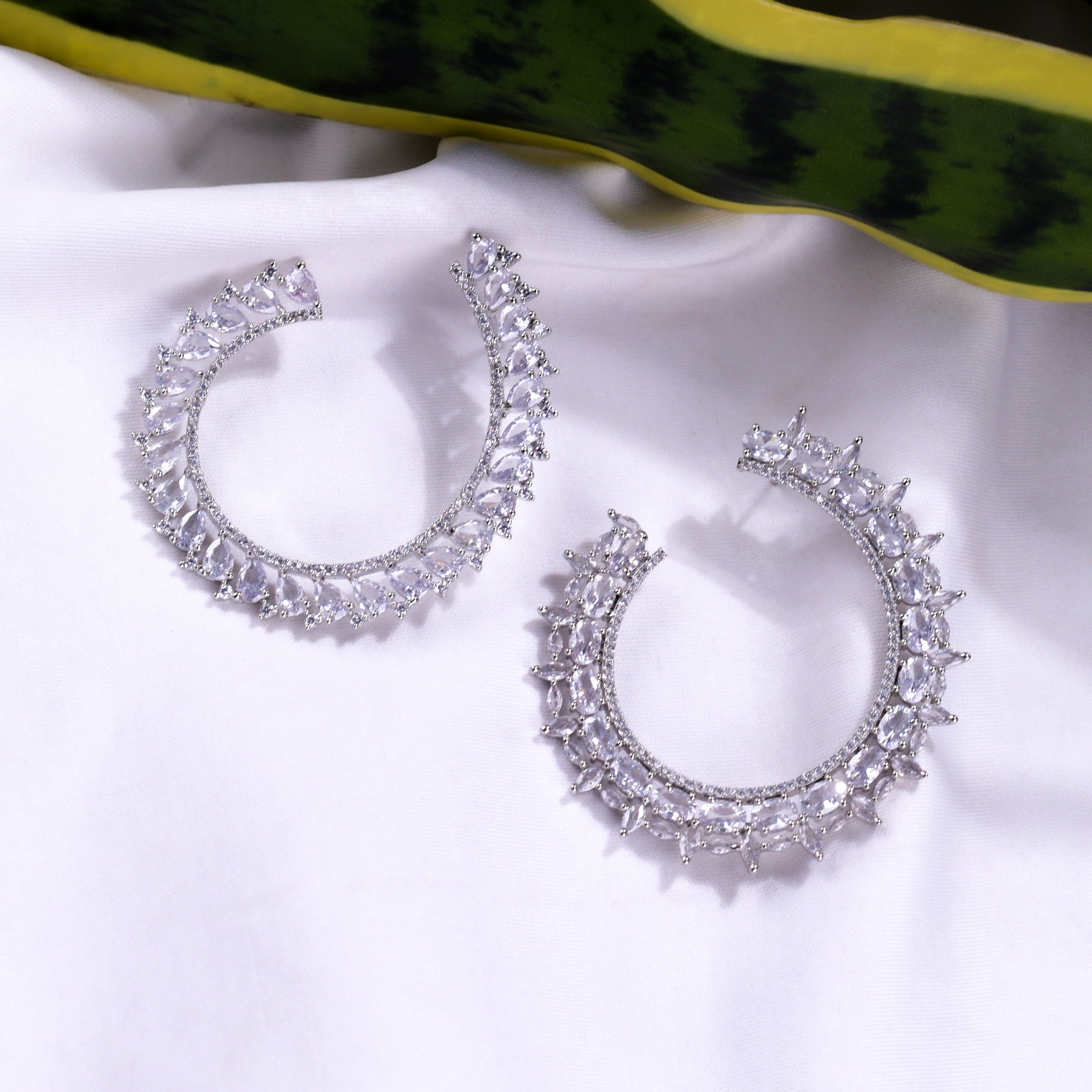 White Stone Hoops Earrings