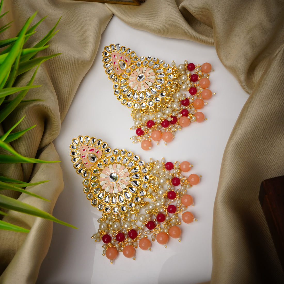 Indo Western Earring Gold & Peach Plating