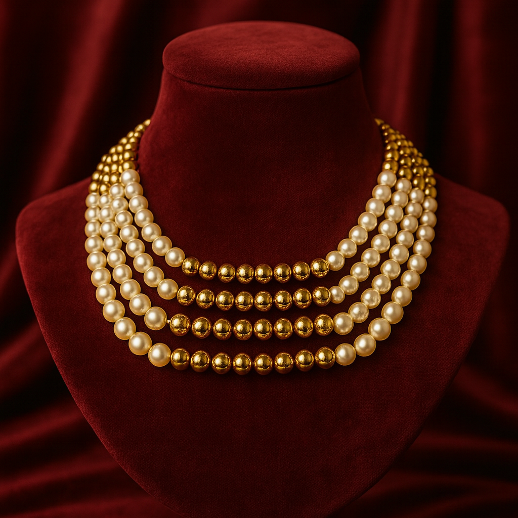 White n' Gold - Two-toned Layered Bead Necklace