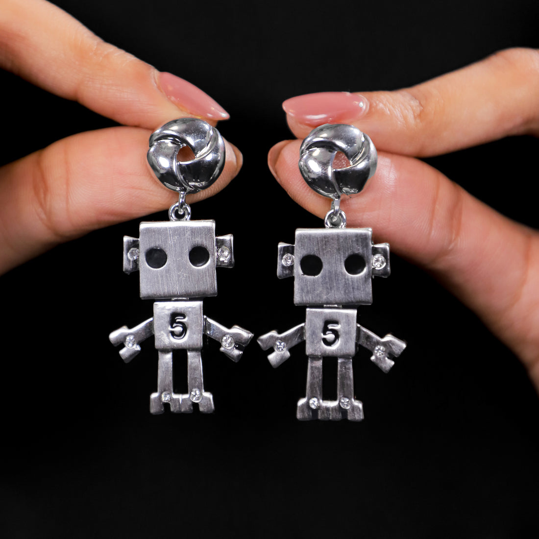 Silver Robot Earrings