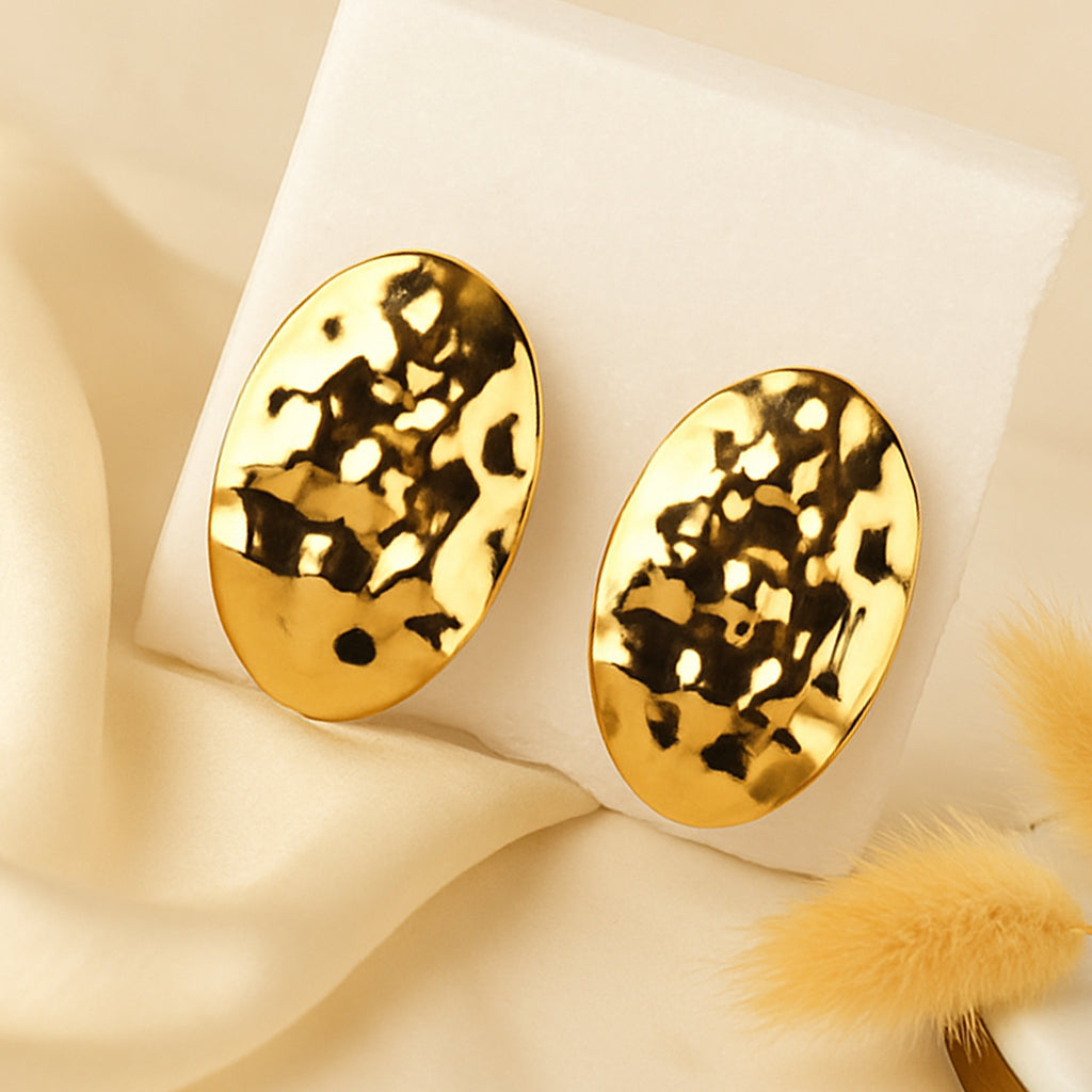 Golden Crinkled Statement Earrings