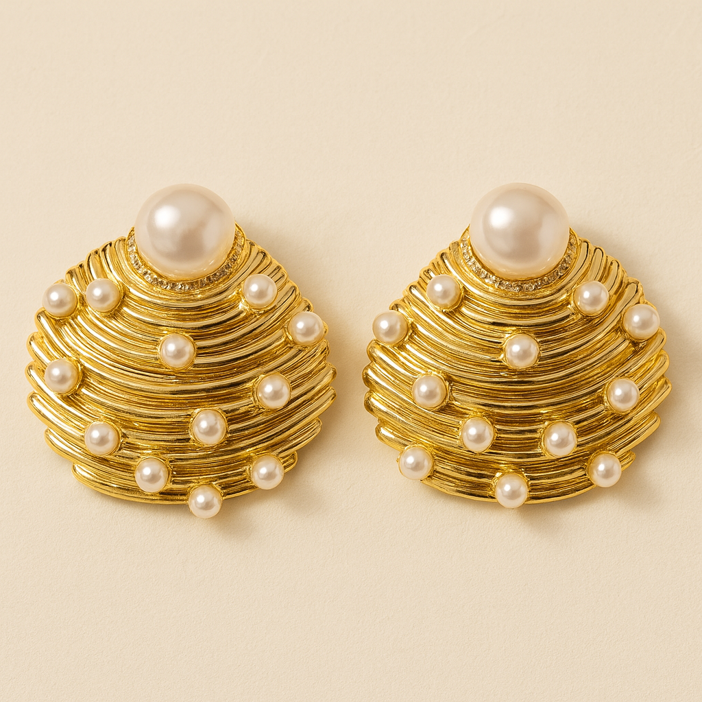 The Pearly Shell - Statement Stud Earrings