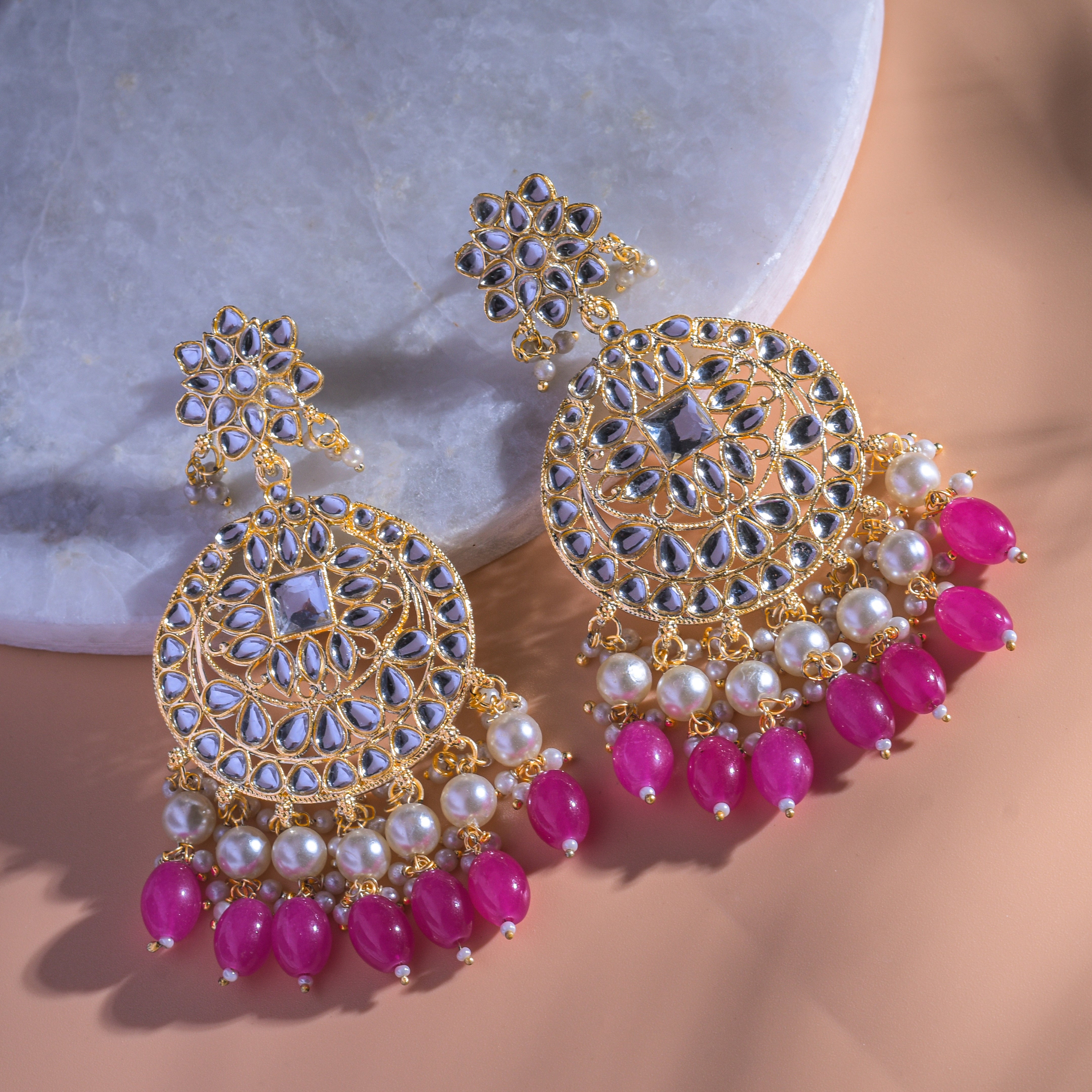 Gold Plated Traditional Kundan & Pearl Earring