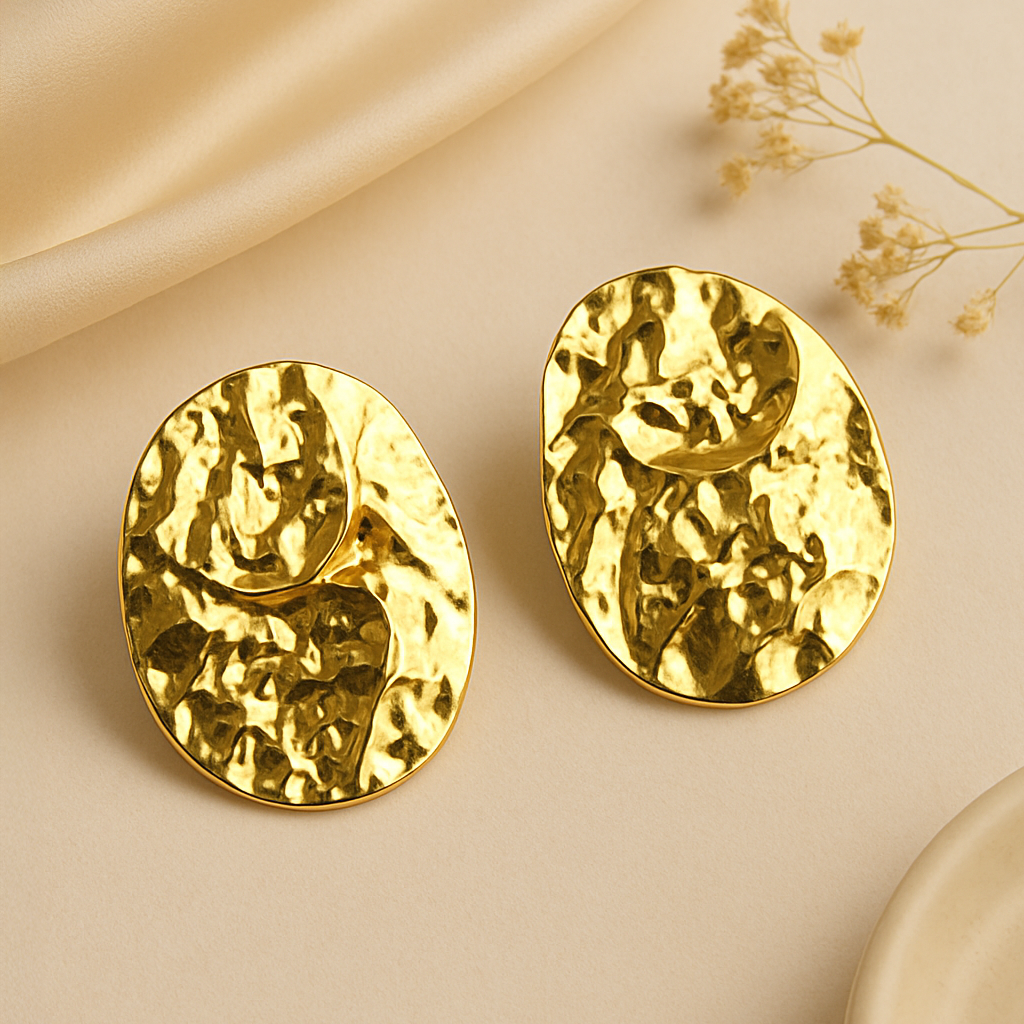 Hammered Gold Metallic Earrings