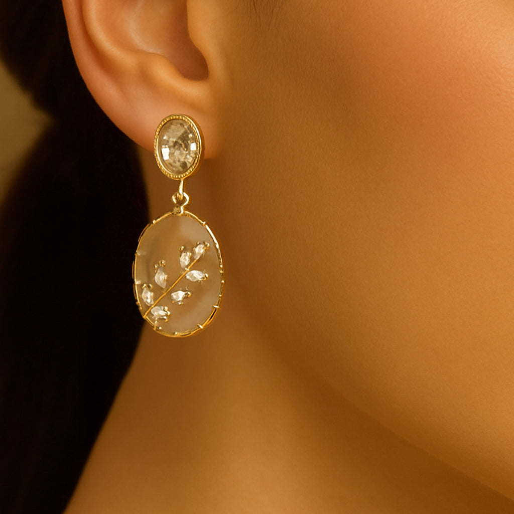 Ivory Embellished Stone Earrings