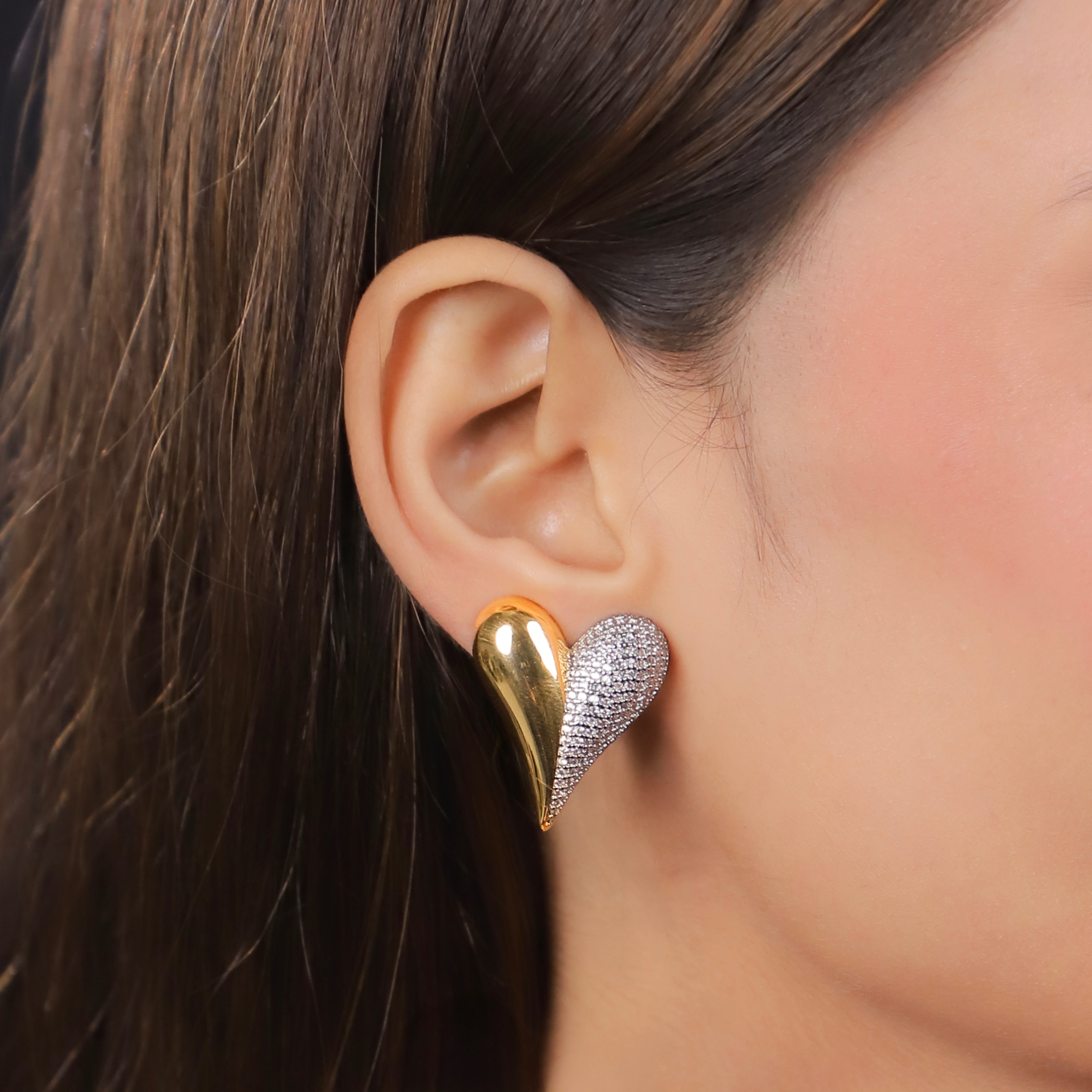Precious Heart - Gold & Faux Diamond Studs