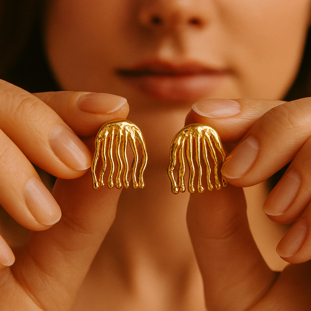 Hammered Golden Strings Earrings