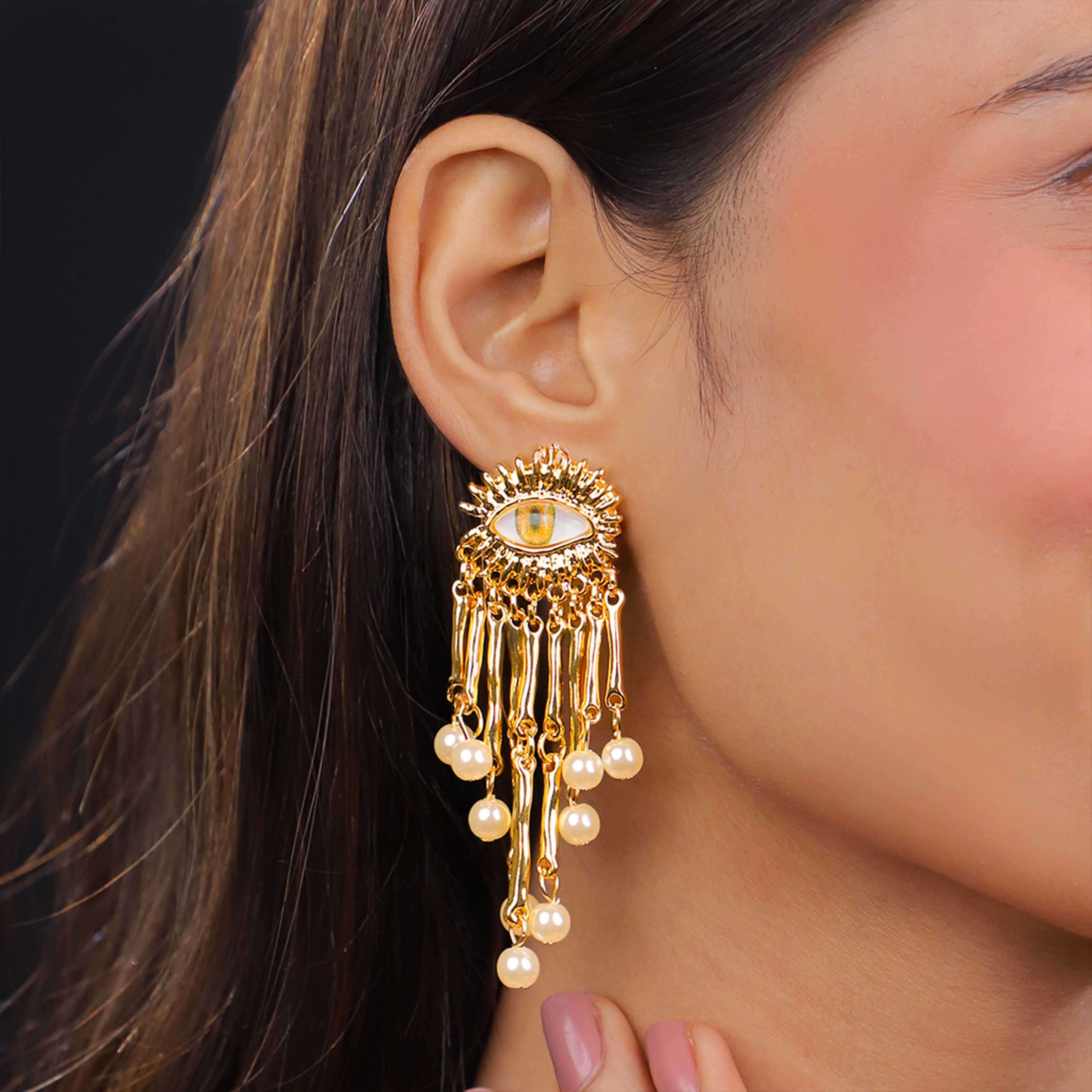 Golden Gaze - Statement Dangler Earrings