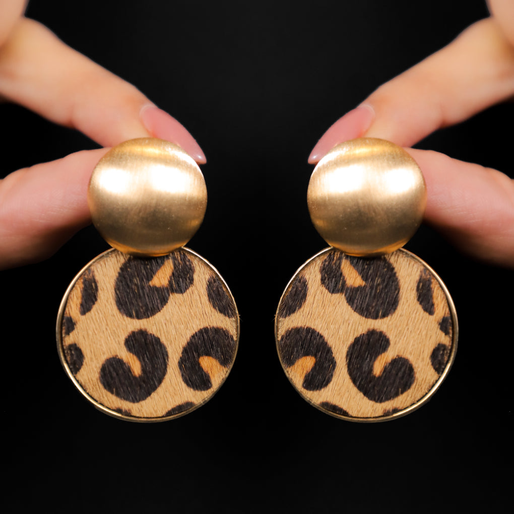 Leopard Print Round Alloy Stud Earrings