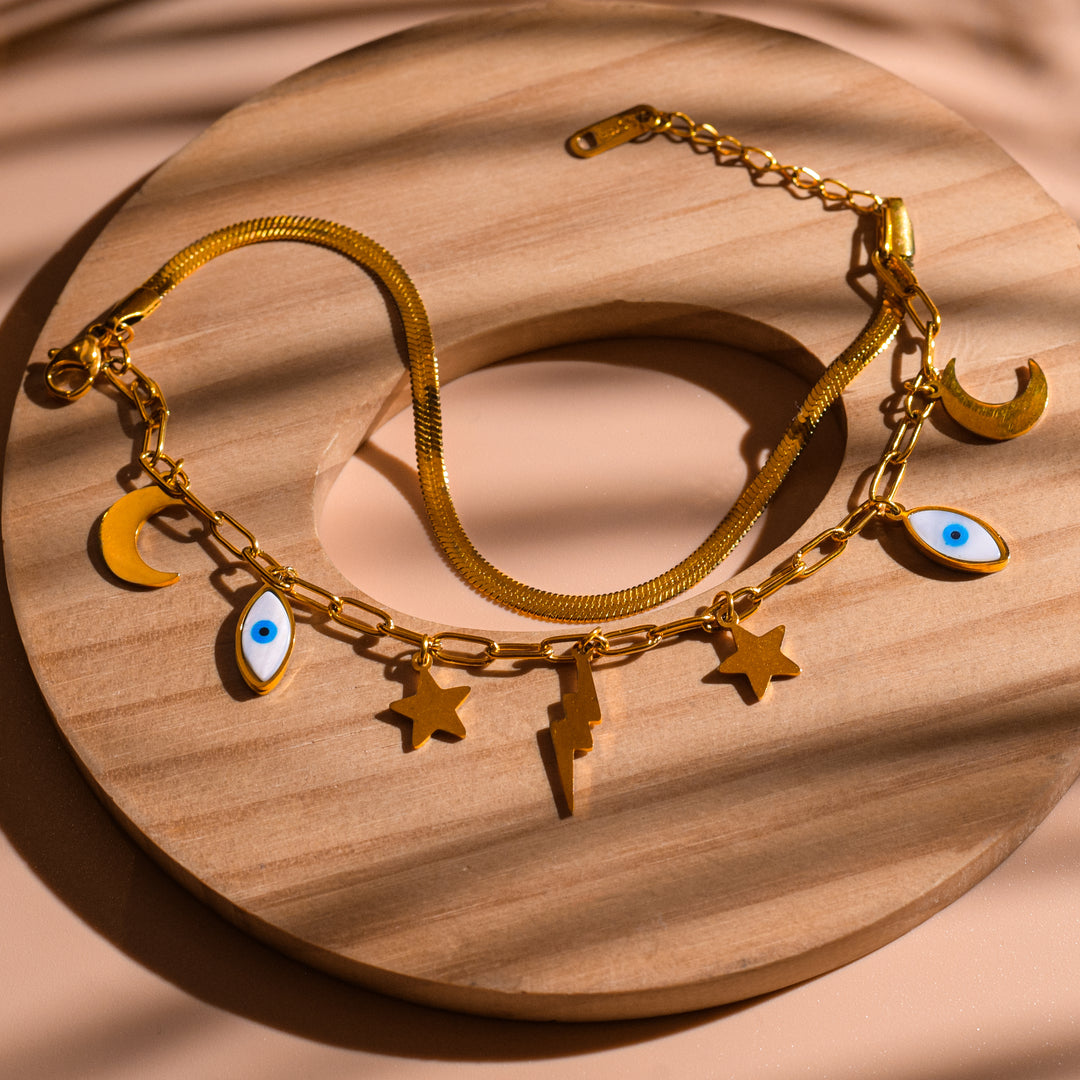 Pearl Greek Evil Eye Chain Bracelet