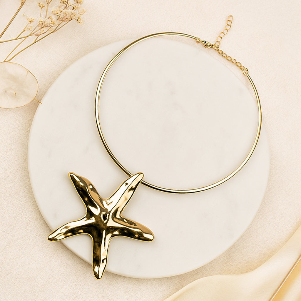 Golden Starfish - Choker & Earrings Set