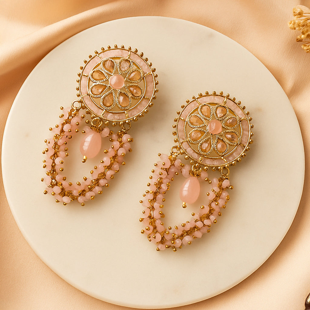 Pearls and Stones Peach Earrings