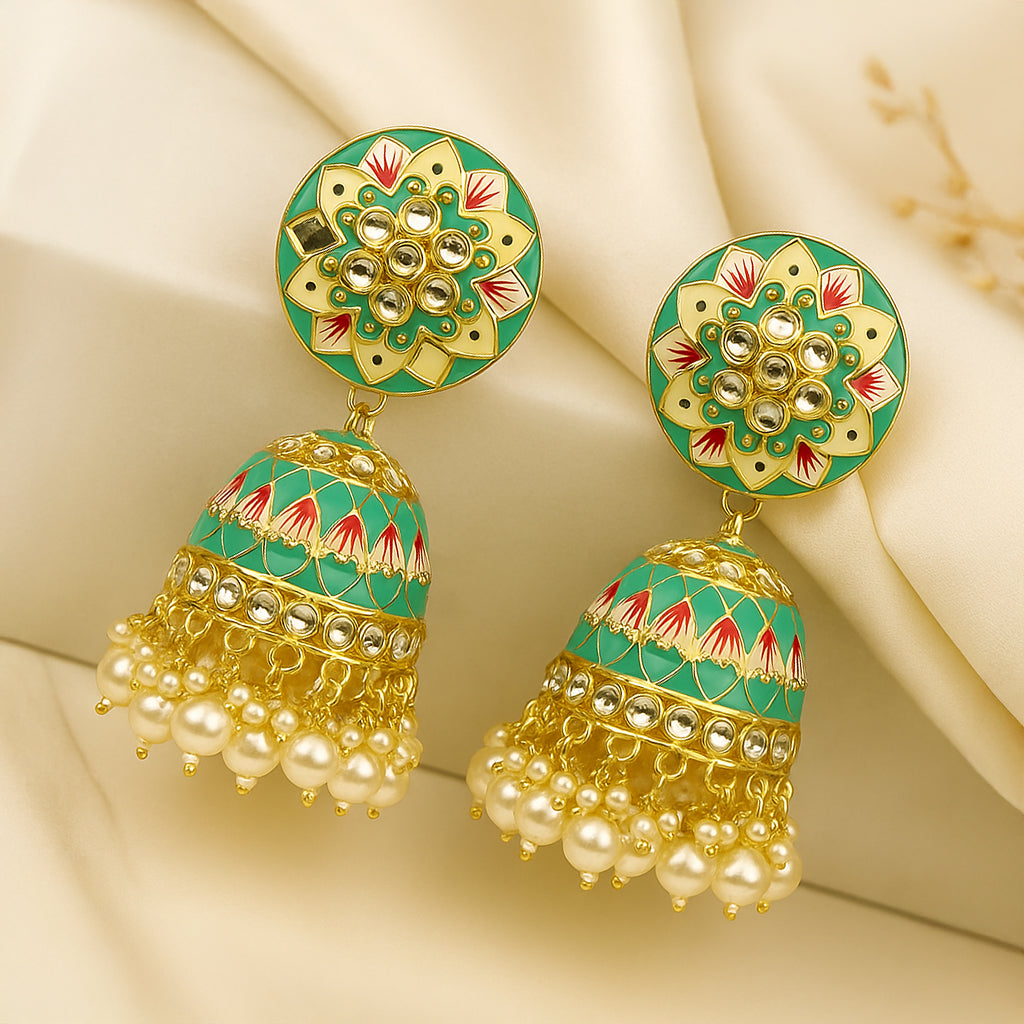 Blue Gold Toned Traditional Jhumka Earrings