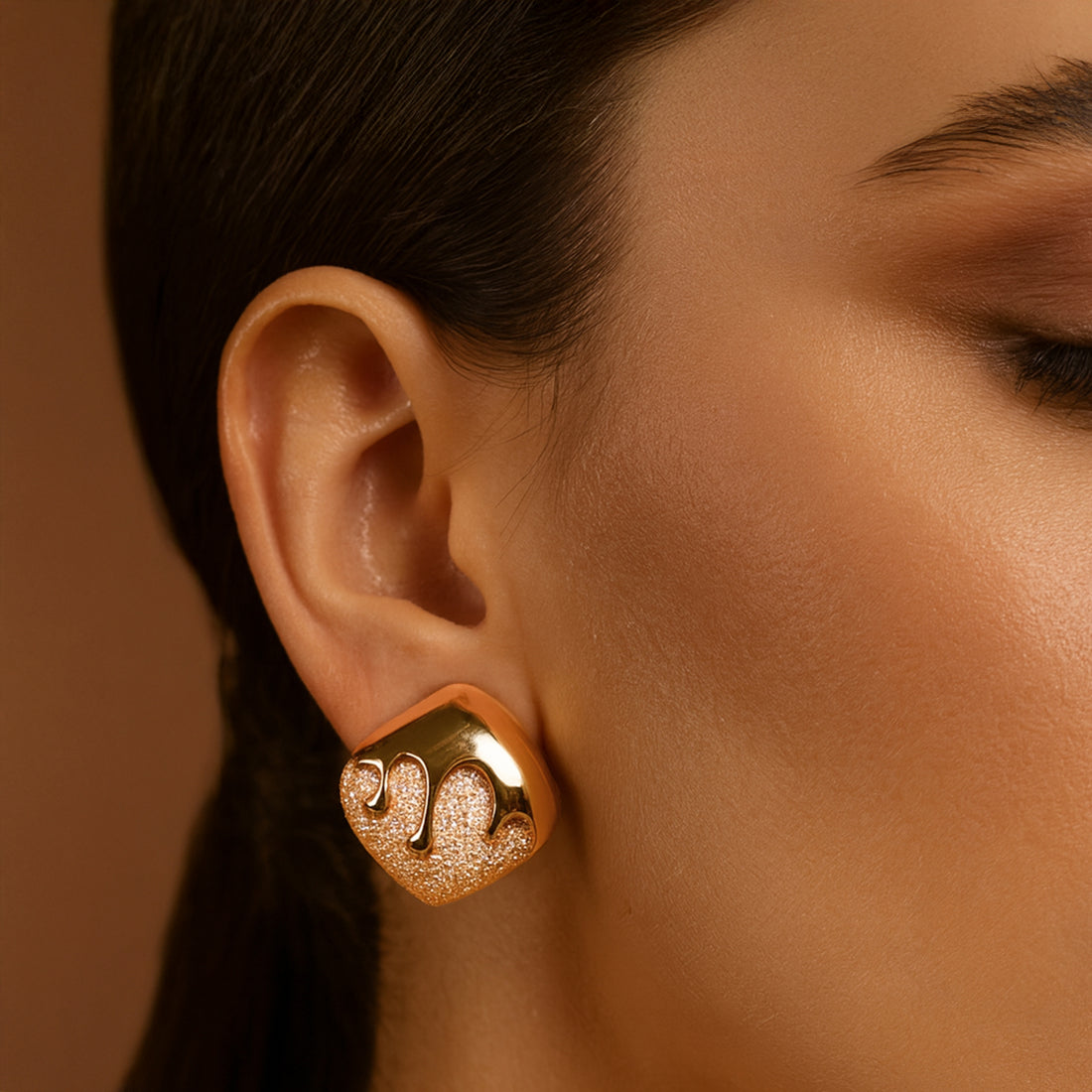 Melting Gold & Faux Diamond Studs