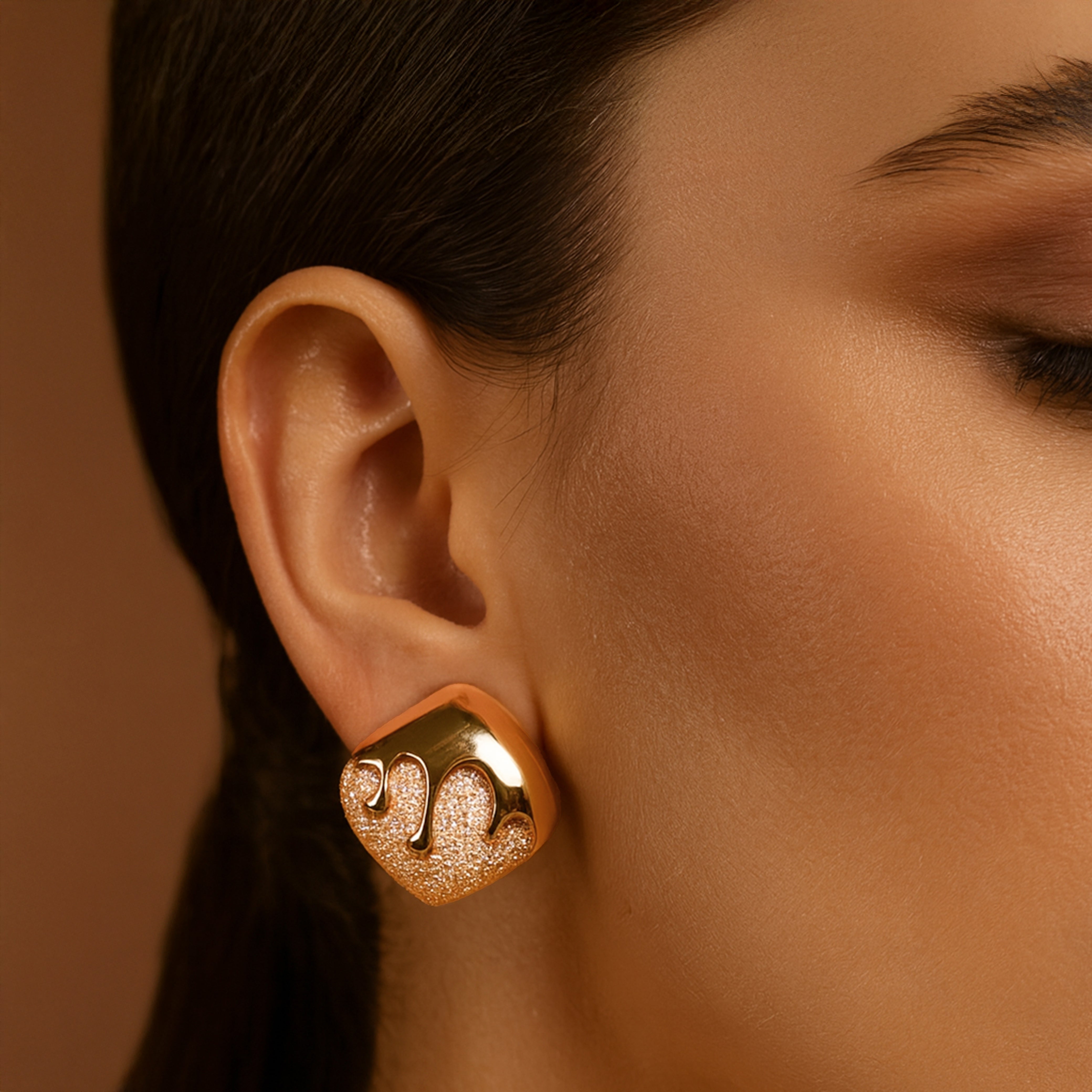 Melting Gold & Faux Diamond Studs