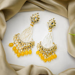 Load image into Gallery viewer, Traditional Kundan Yellow Pearl Drop Earrings
