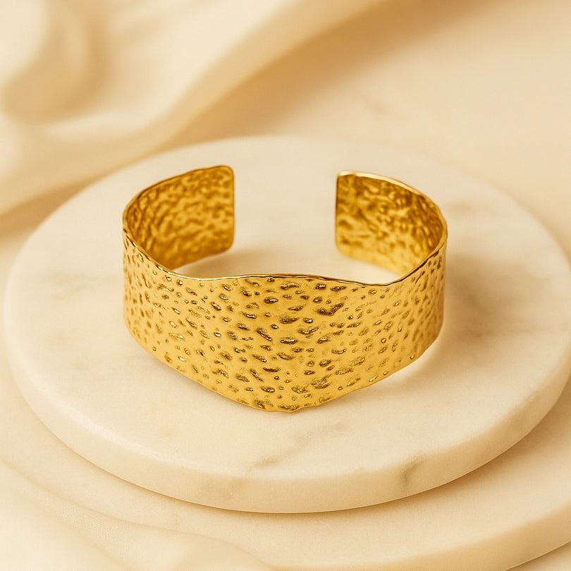 Gold Hammered Statement Cuff Bracelet
