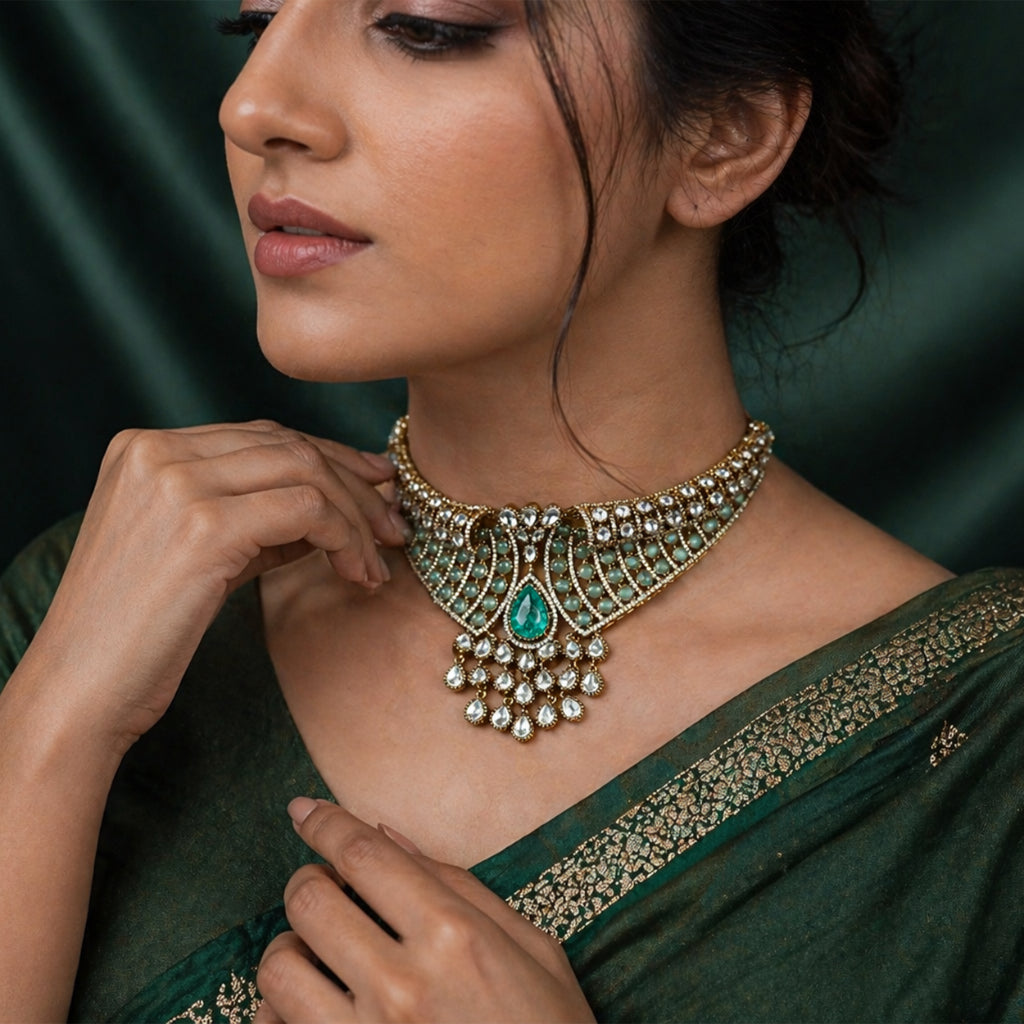 Emerald Maharani Necklace Set
