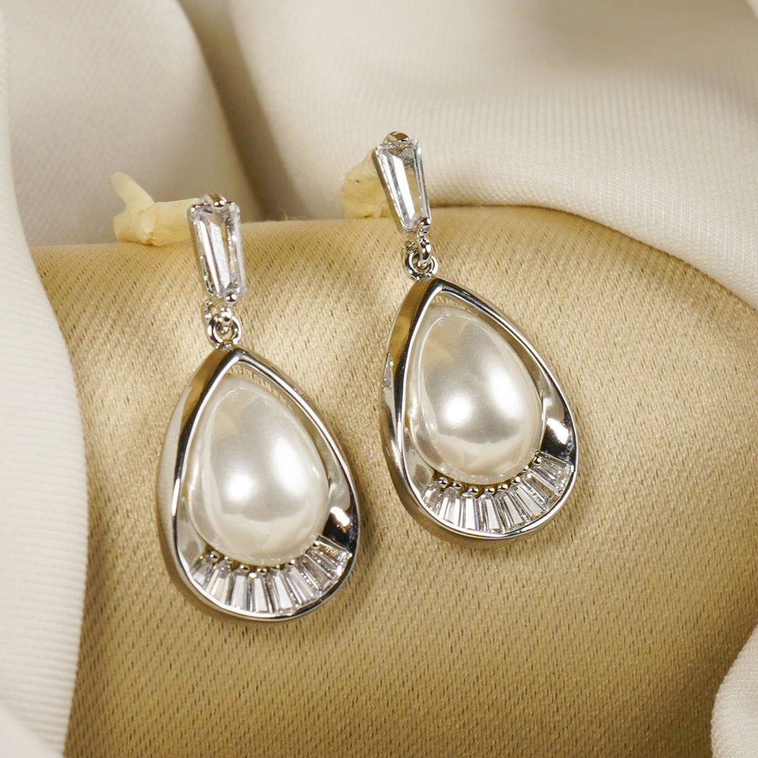 A.D Pearl Droplet Silver Earrings