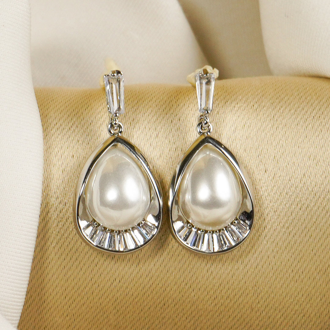 A.D Pearl Droplet Silver Earrings