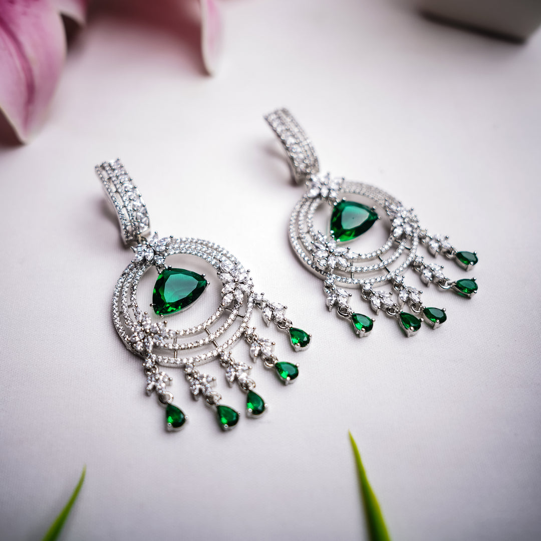 Elegance Green and White Gems Earrings