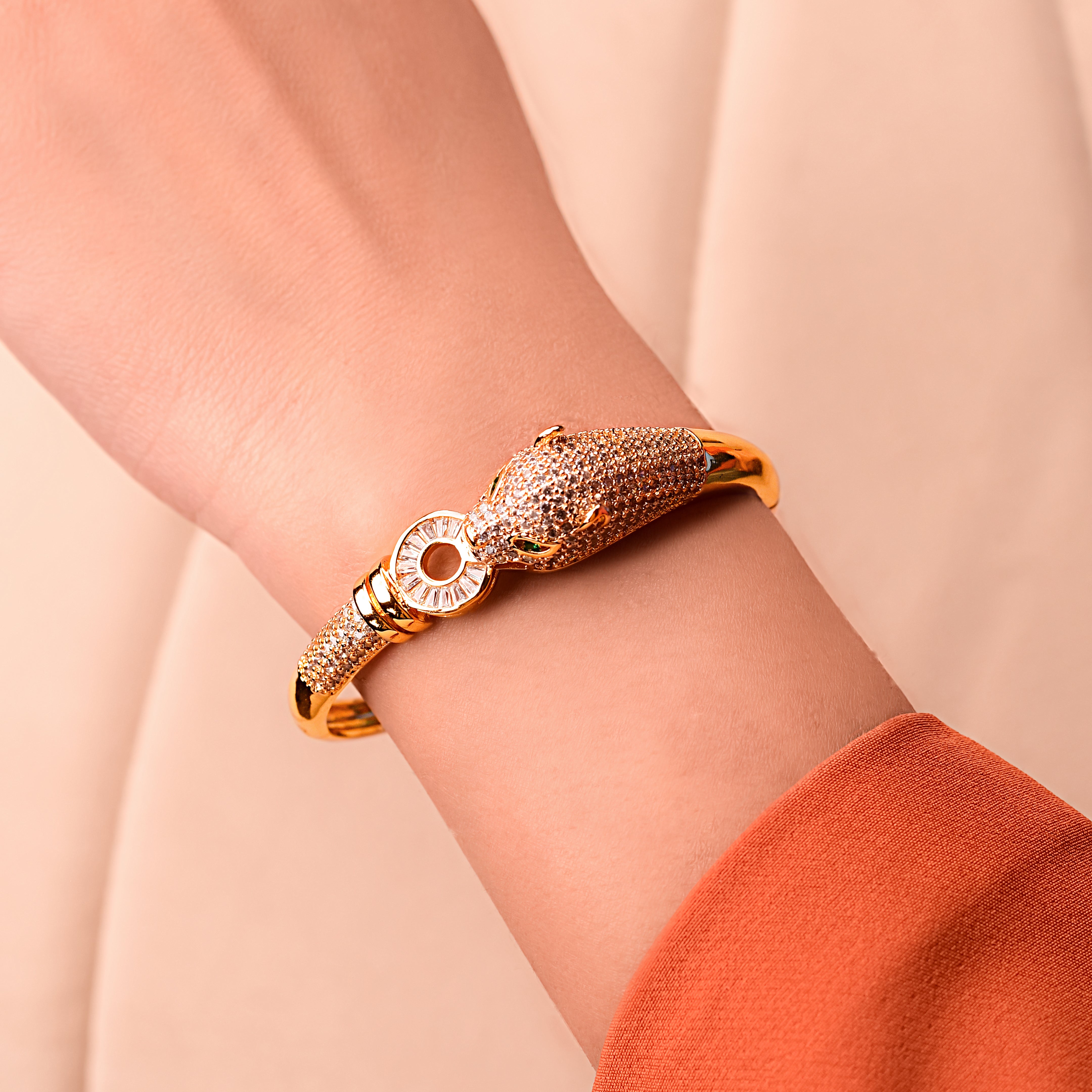 Diamond Leopard Head Gold Plated Bracelets