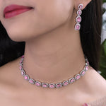 Load image into Gallery viewer, Silver Toned Pink AD-Studded Necklace Set