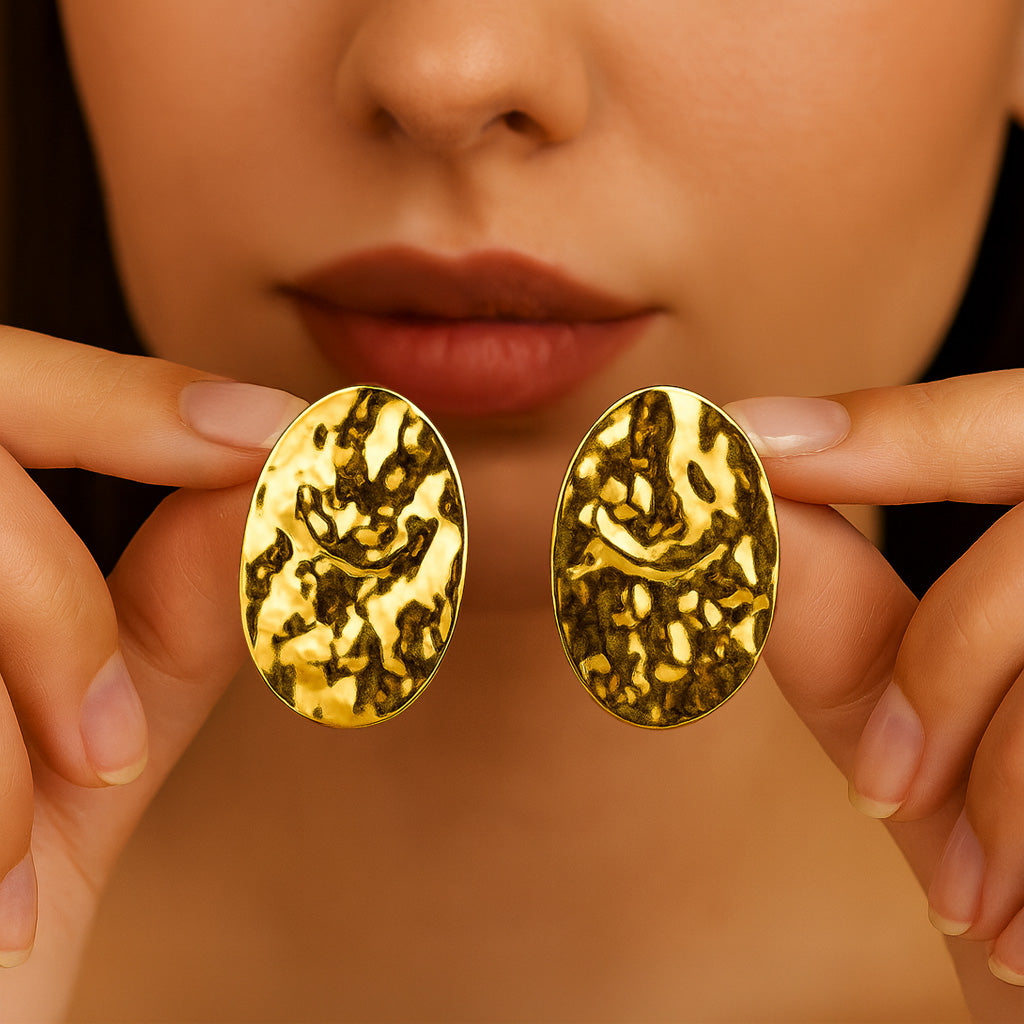 Golden Crinkled Statement Earrings