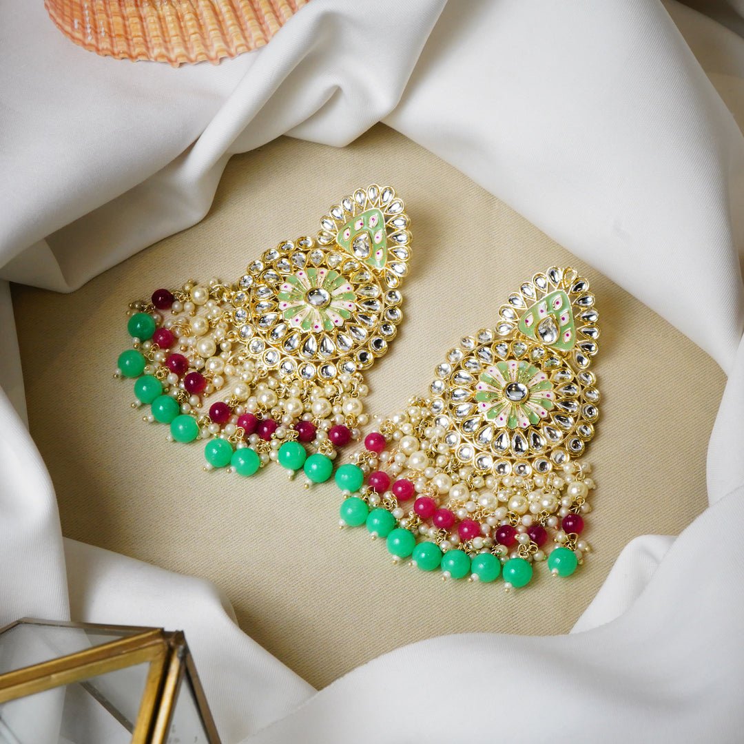 Indo Western Earring Gold & Green Plating