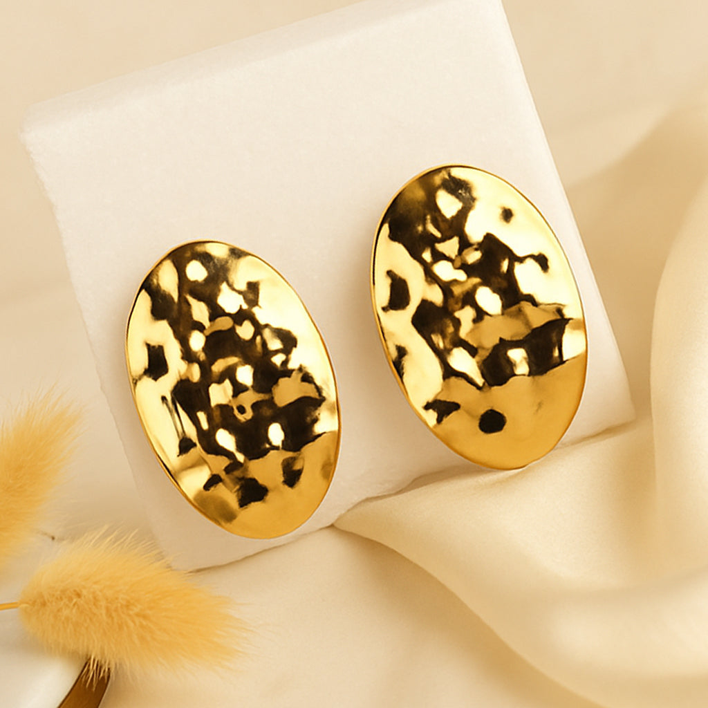 Golden Crinkled Statement Earrings