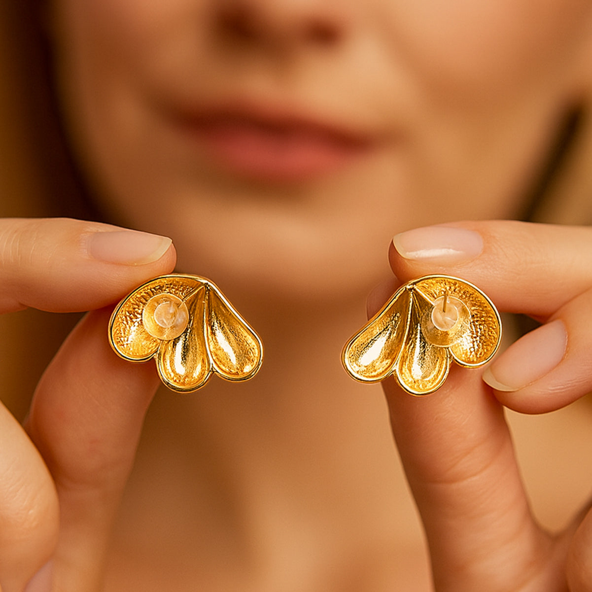 Leafy Gold - Faux Diamond Stud Earrings