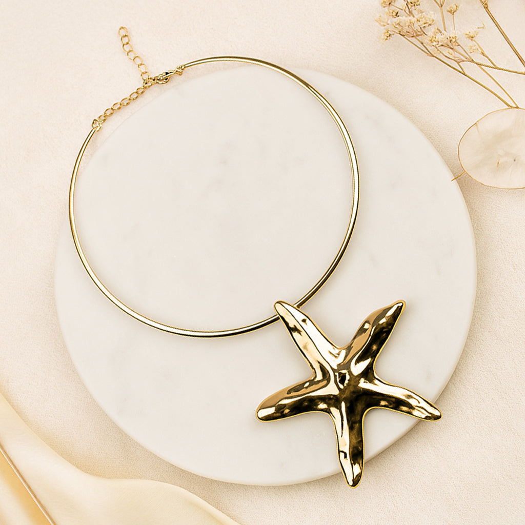Golden Starfish - Choker & Earrings Set