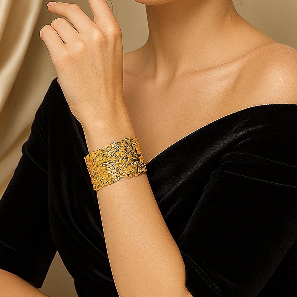 Golden Grooves Statement Cuff Bracelet