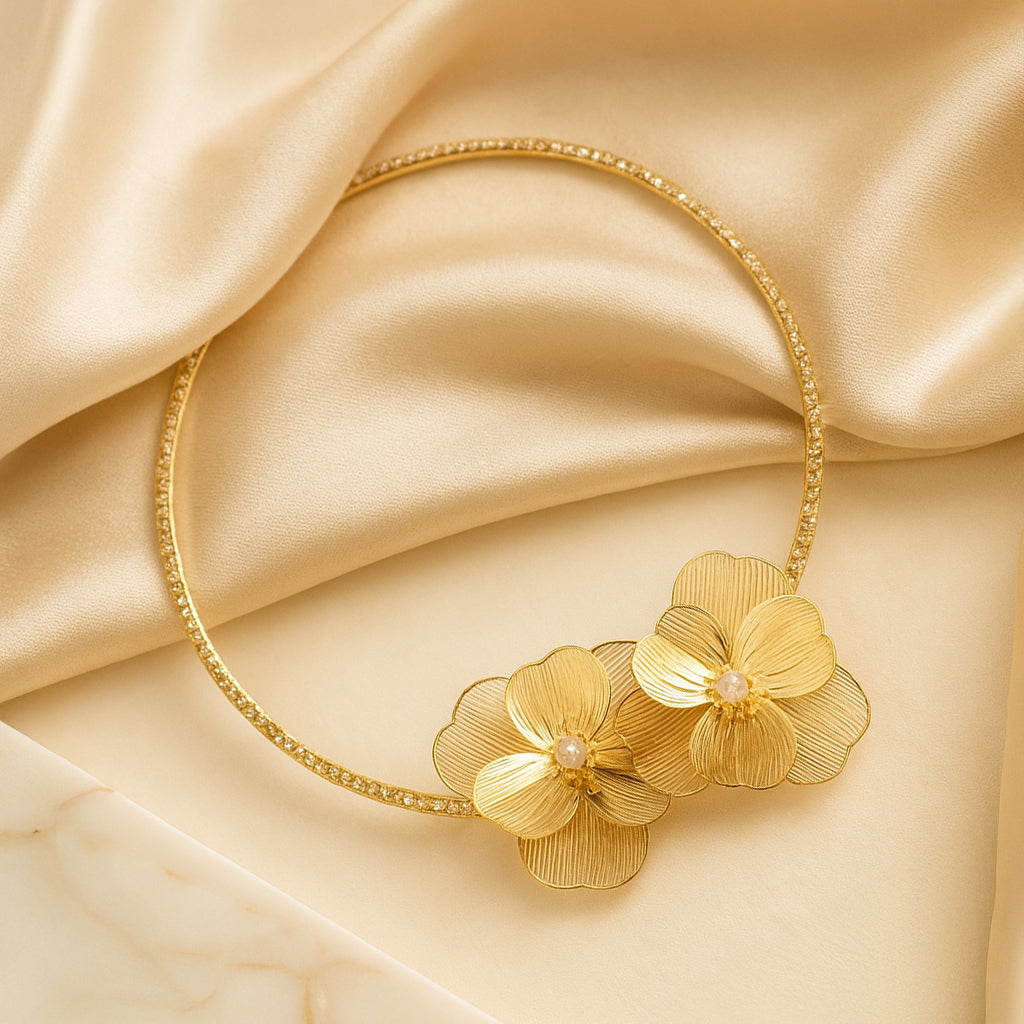 Shimmering Petals - Rhinestone Choker & Stud Earrings Set