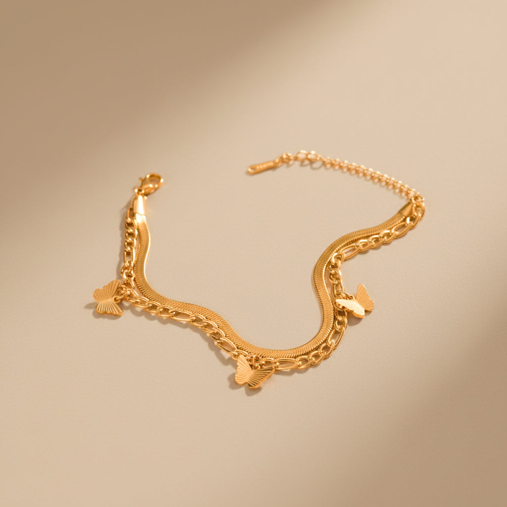 Butterfly Charm - Double-Layered Chain Bracelet