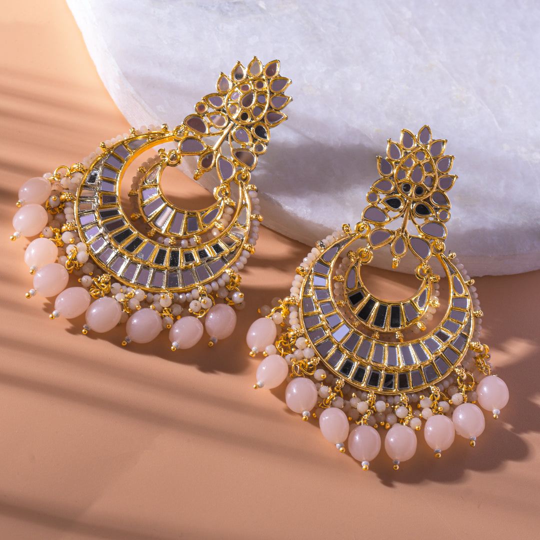 Gold Plated Chandbali Earring Light Pink