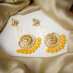 Load image into Gallery viewer, Gold-Plated Yellow Chandbali Kundan Pearl Earrings