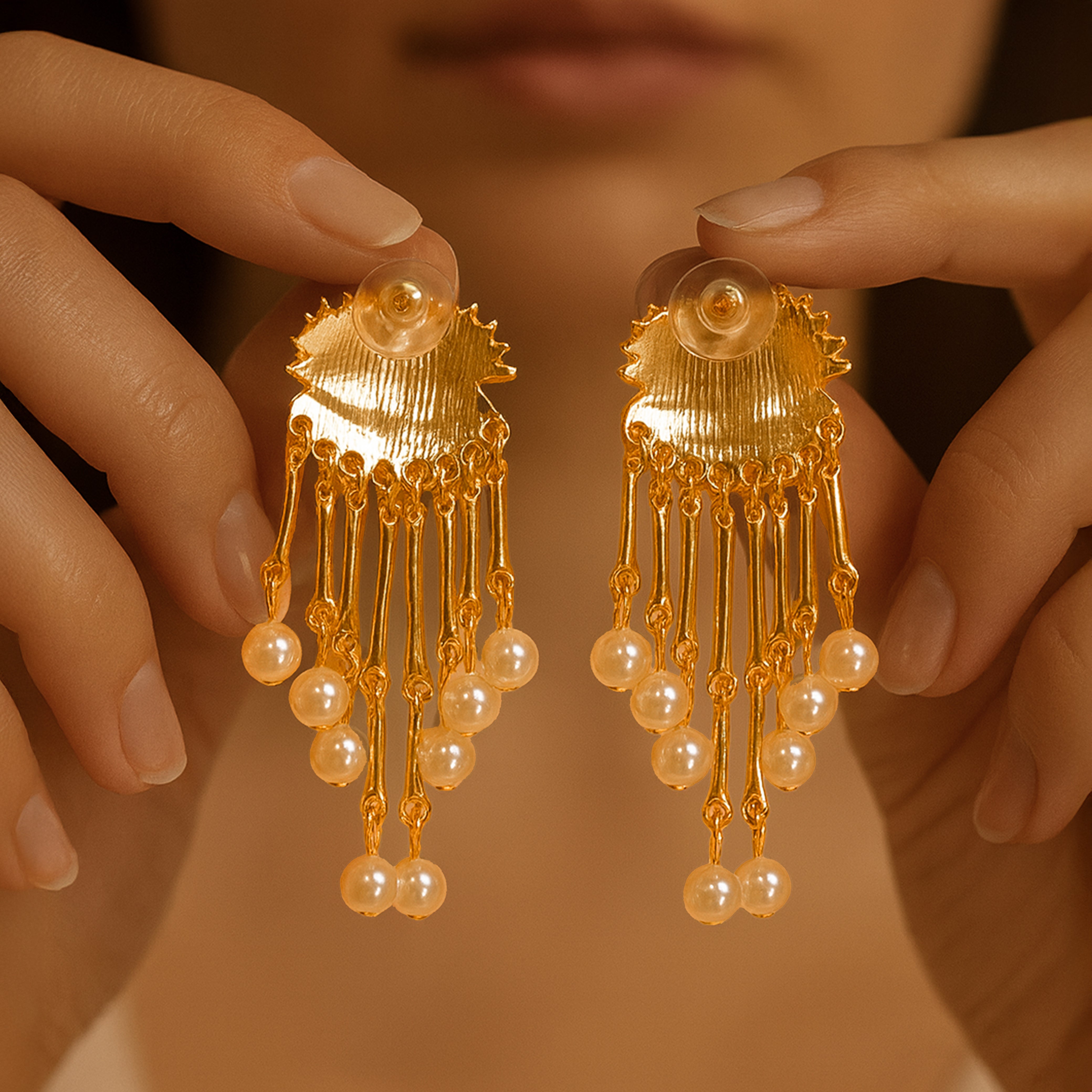 Golden Gaze - Statement Dangler Earrings