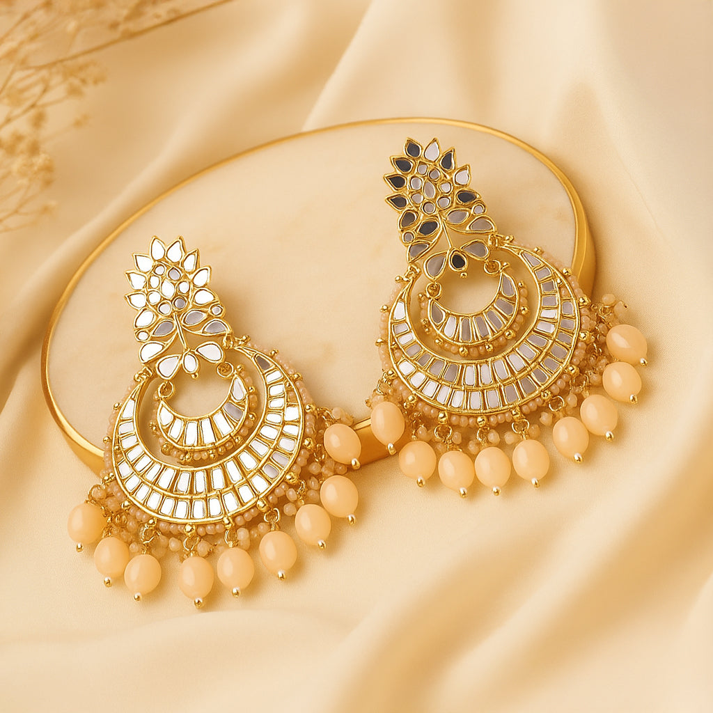 Gold Plated Chandbali Earring Light Pink