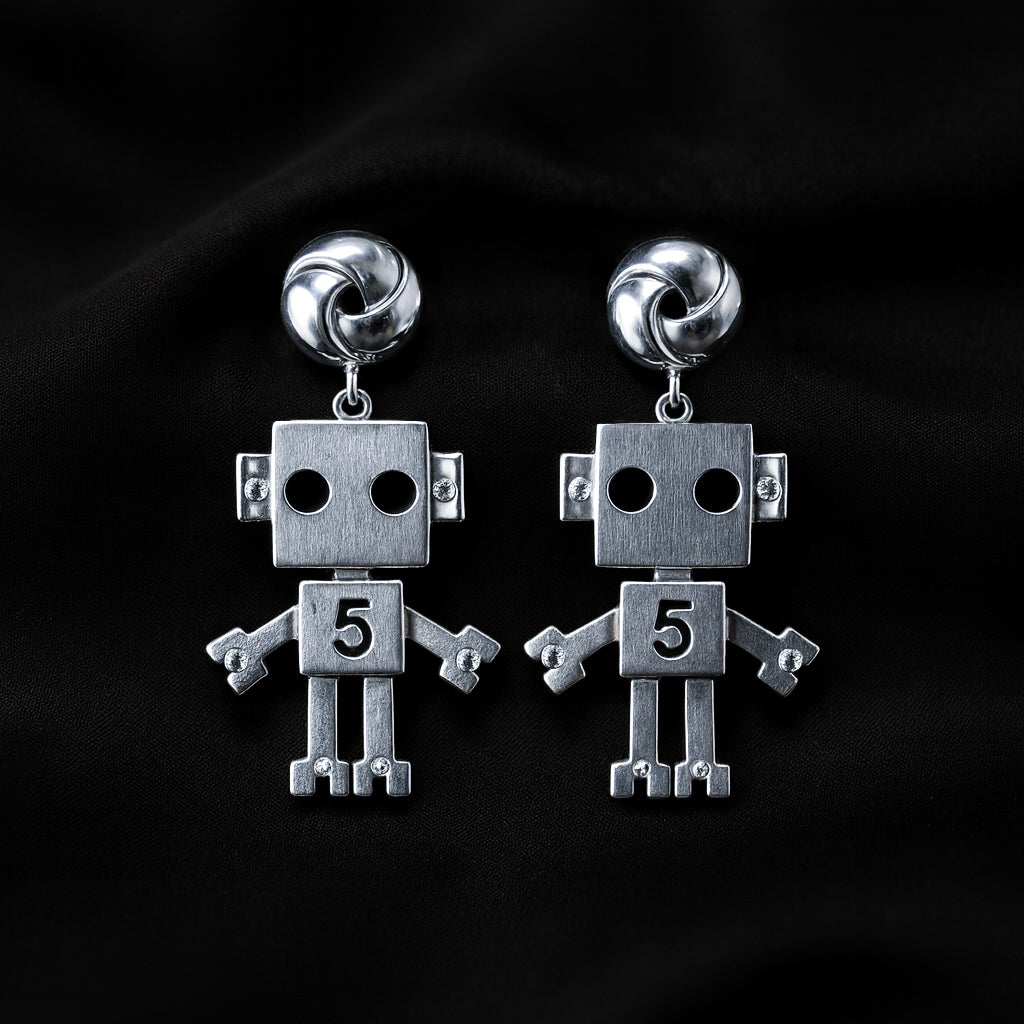 Silver Robot Earrings