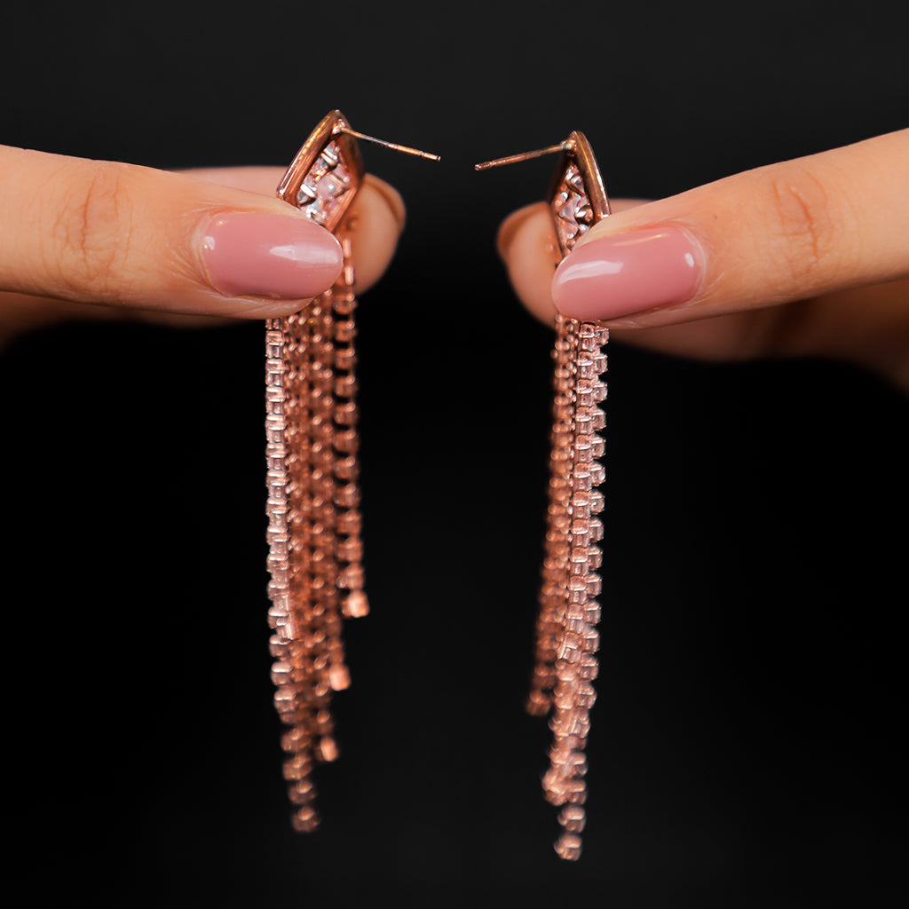 Pink Crystal Tassel Earrings