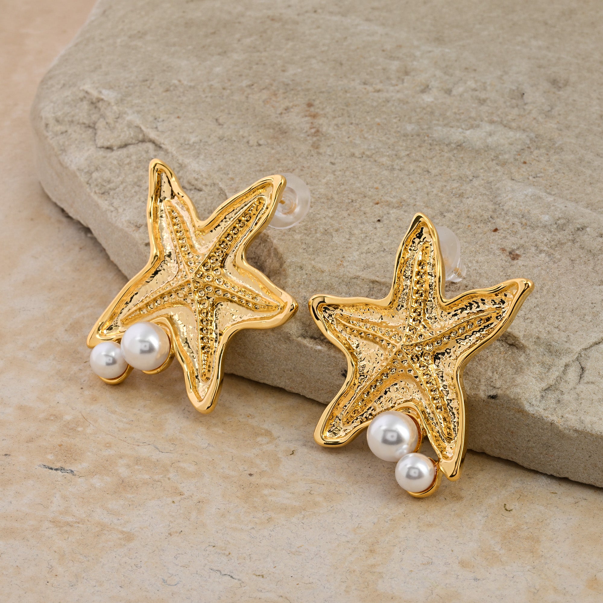 Golden Starfish & Pearl Studs