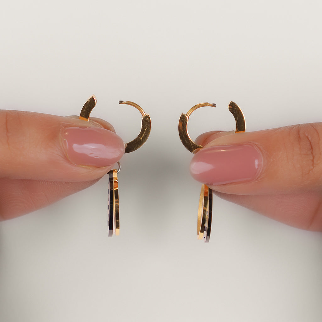 Black & Gold Round Drop Earrings