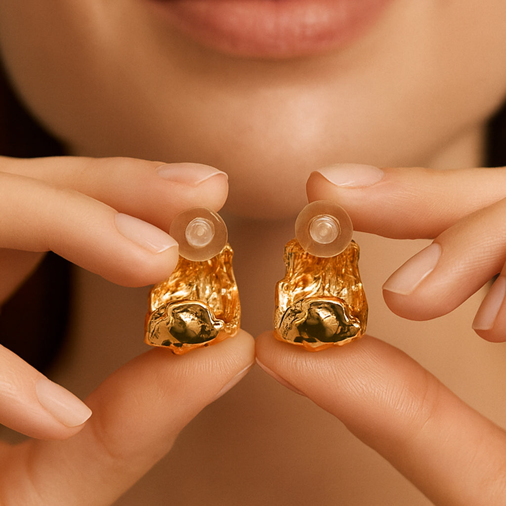 Half Hoop - Hammered Gold Studs