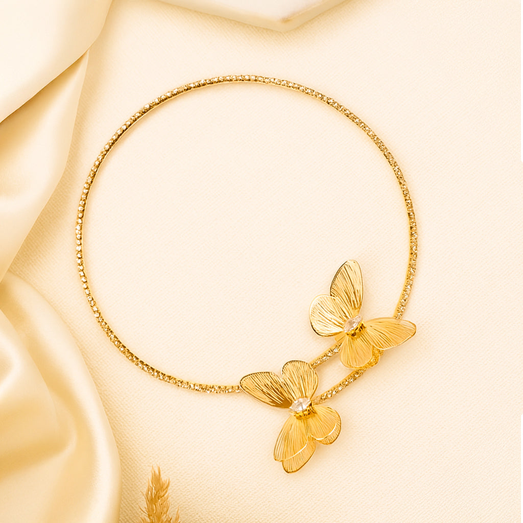 Golden Butterflies - Rhinestone Choker & Stud Earrings Set