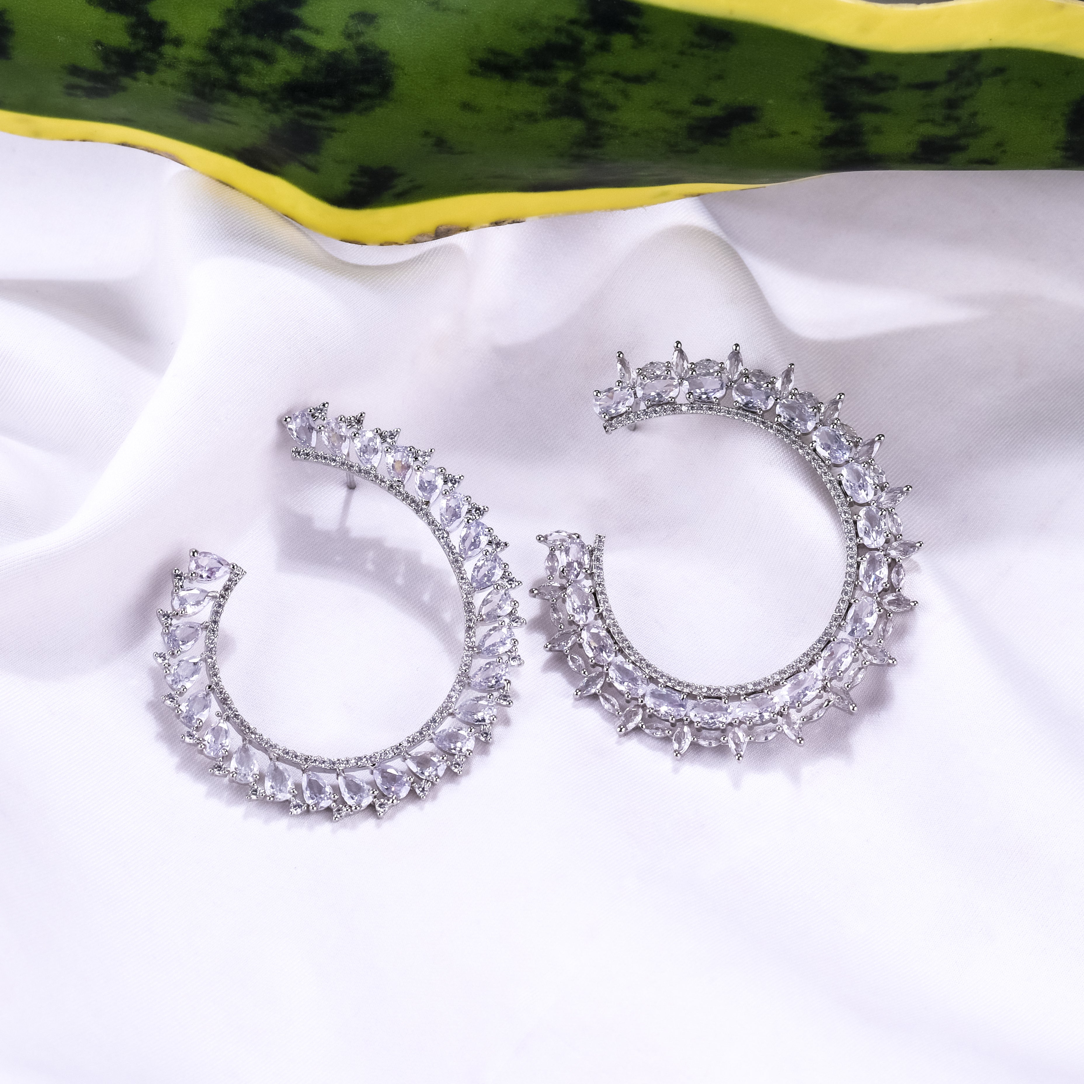 White Stone Hoops Earrings
