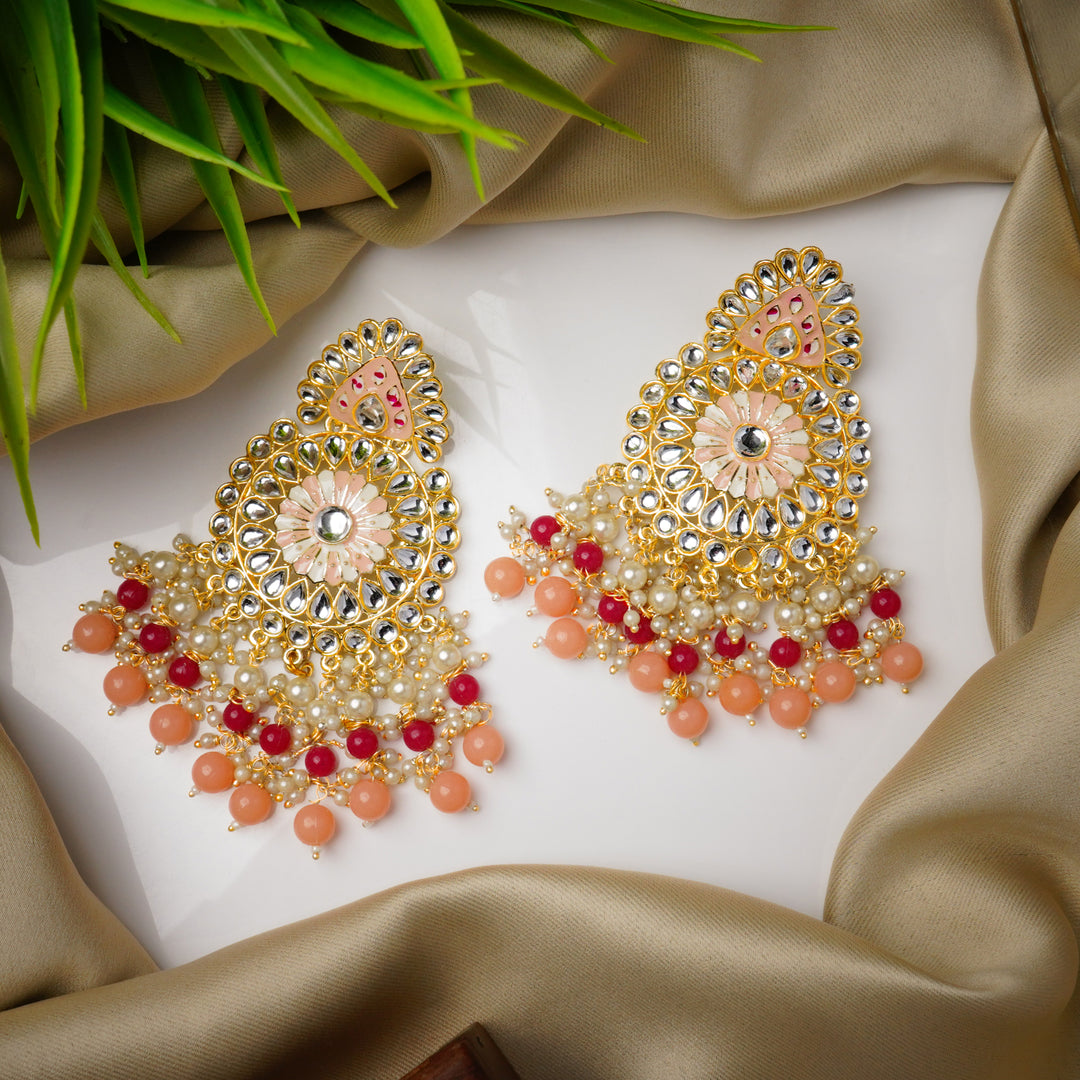 Indo Western Earring Gold & Peach Plating