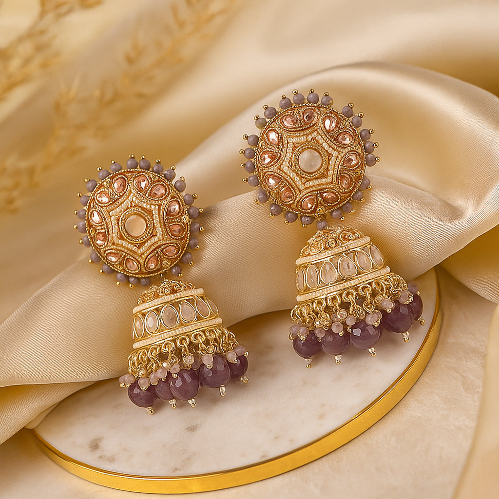 Grayish Hand Crafted Meenakari Jhumka