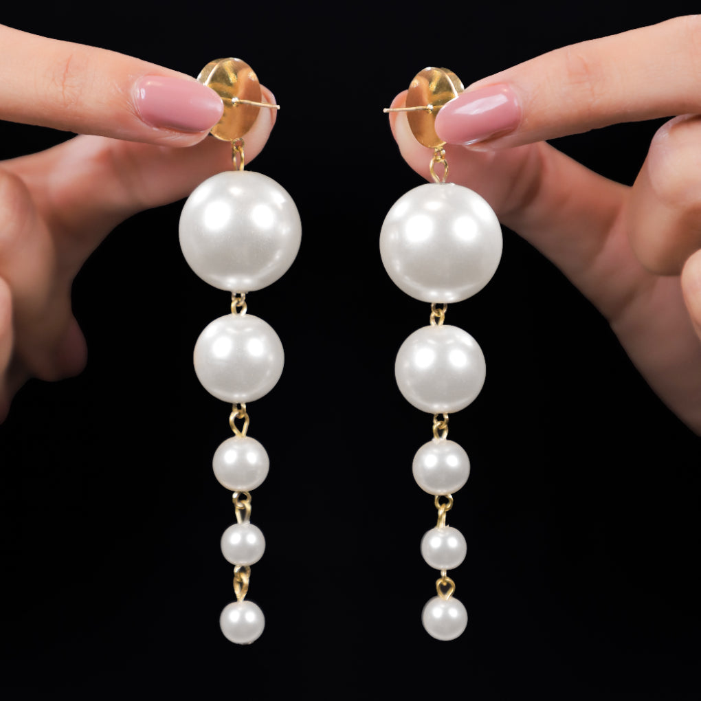 Round Pearl Dangler Earrings