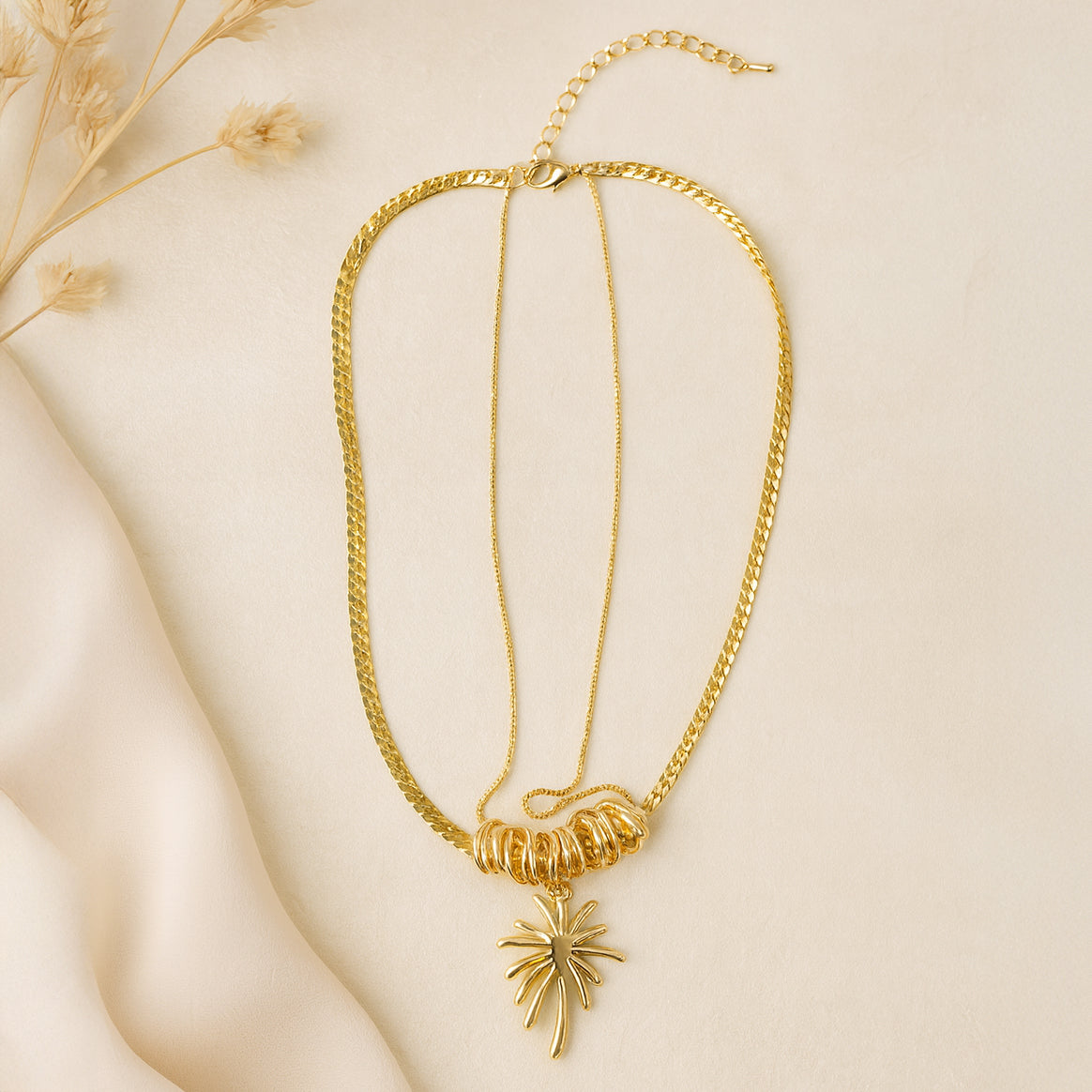 Golden Palm - Layered Pendant Necklace